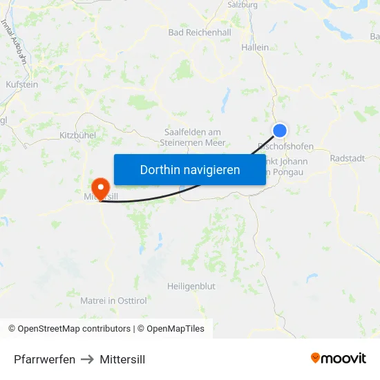 Pfarrwerfen to Mittersill map