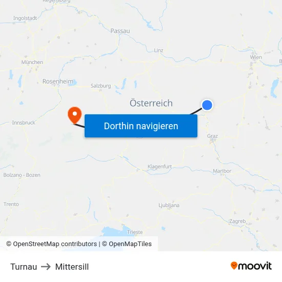 Turnau to Mittersill map