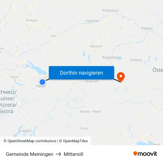 Gemeinde Meiningen to Mittersill map