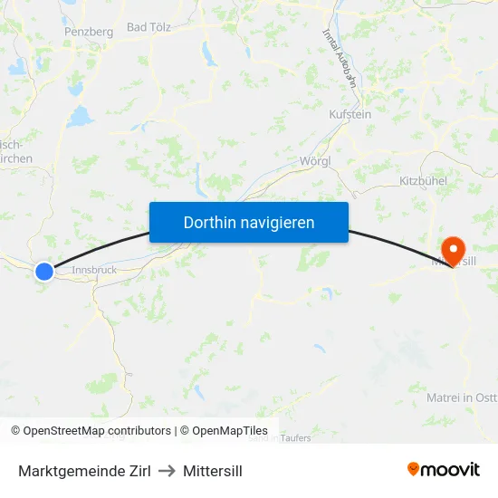 Marktgemeinde Zirl to Mittersill map