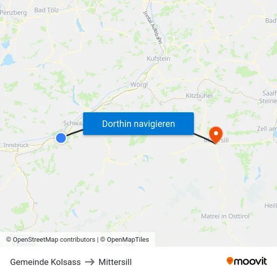 Gemeinde Kolsass to Mittersill map