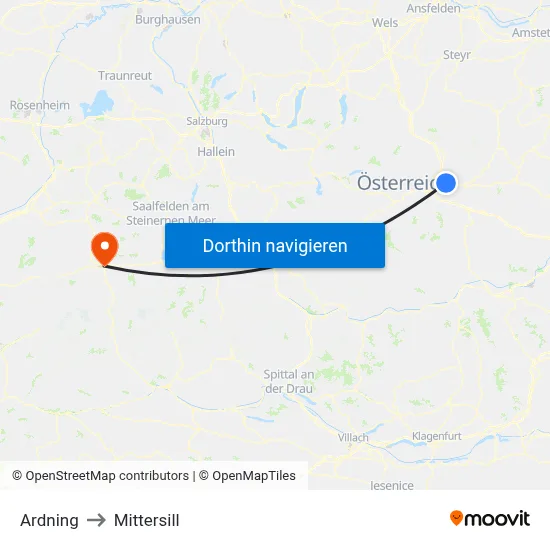 Ardning to Mittersill map