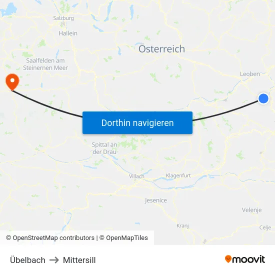 Übelbach to Mittersill map