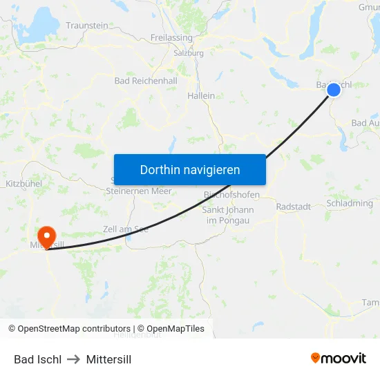 Bad Ischl to Mittersill map