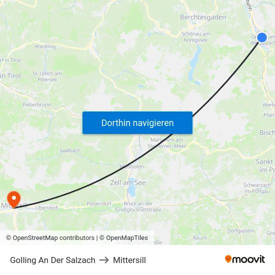 Golling An Der Salzach to Mittersill map