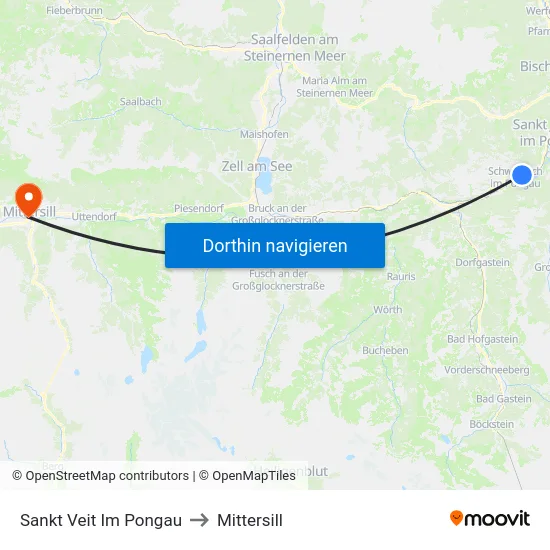 Sankt Veit Im Pongau to Mittersill map