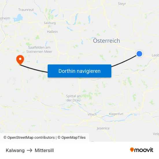 Kalwang to Mittersill map