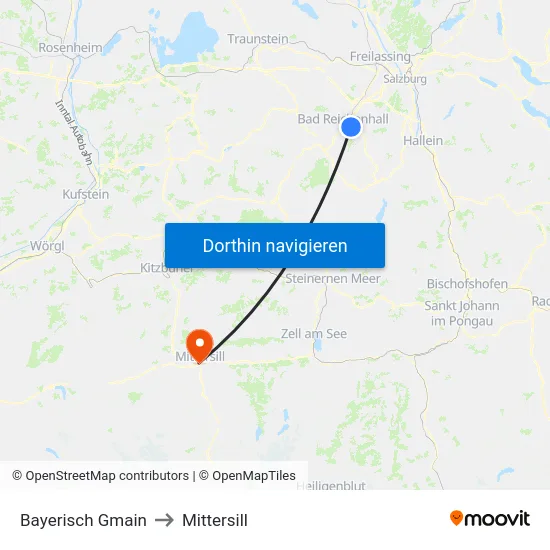 Bayerisch Gmain to Mittersill map