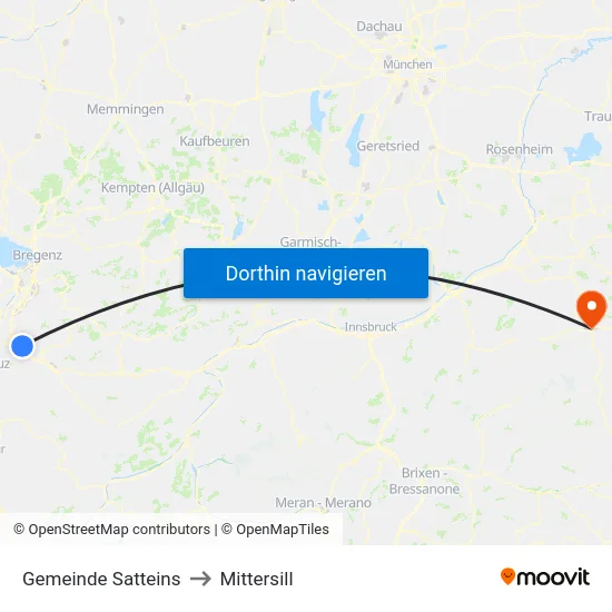 Gemeinde Satteins to Mittersill map