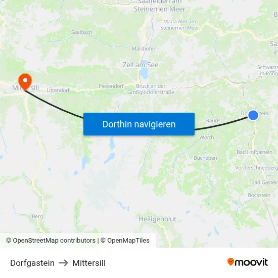 Dorfgastein to Mittersill map