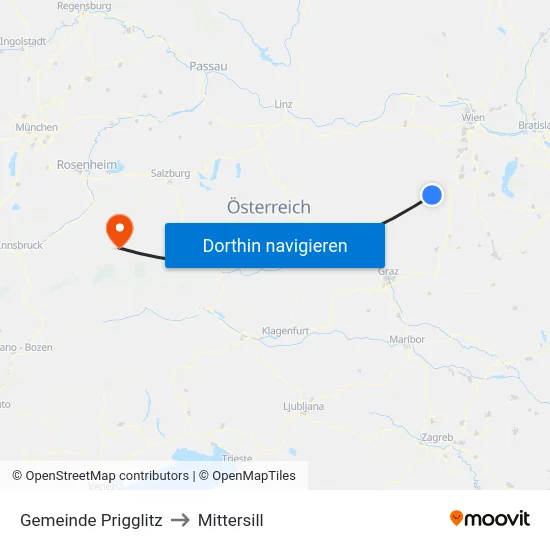 Gemeinde Prigglitz to Mittersill map