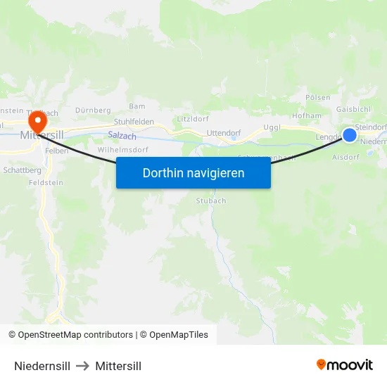 Niedernsill to Mittersill map