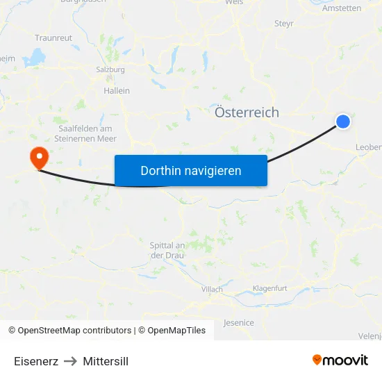 Eisenerz to Mittersill map