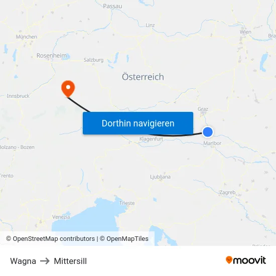 Wagna to Mittersill map