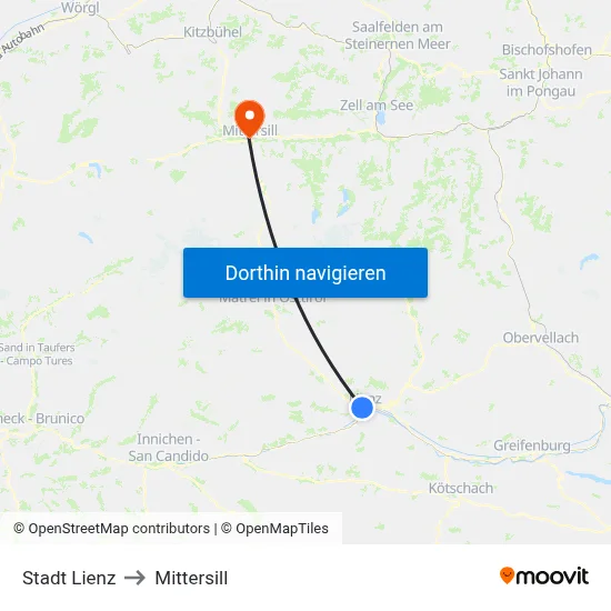 Stadt Lienz to Mittersill map