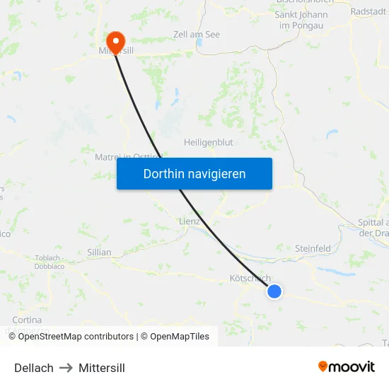 Dellach to Mittersill map