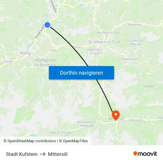 Stadt Kufstein to Mittersill map