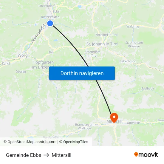 Gemeinde Ebbs to Mittersill map