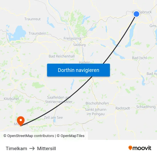 Timelkam to Mittersill map
