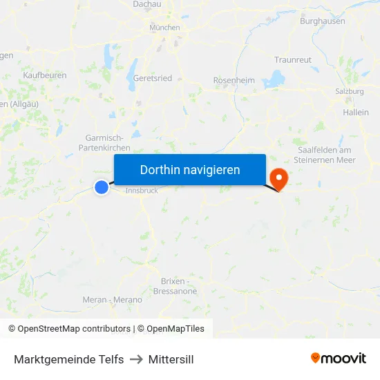Marktgemeinde Telfs to Mittersill map