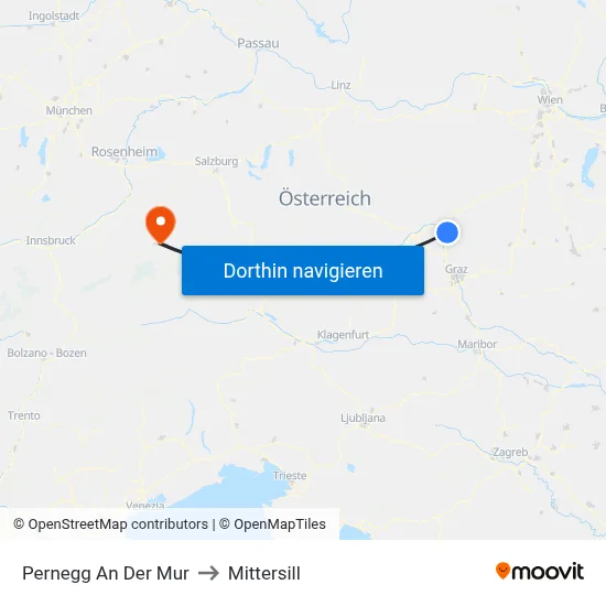 Pernegg An Der Mur to Mittersill map