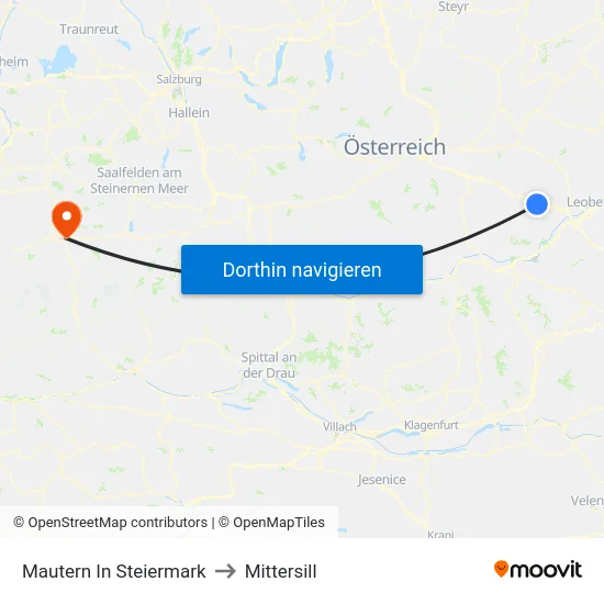 Mautern In Steiermark to Mittersill map