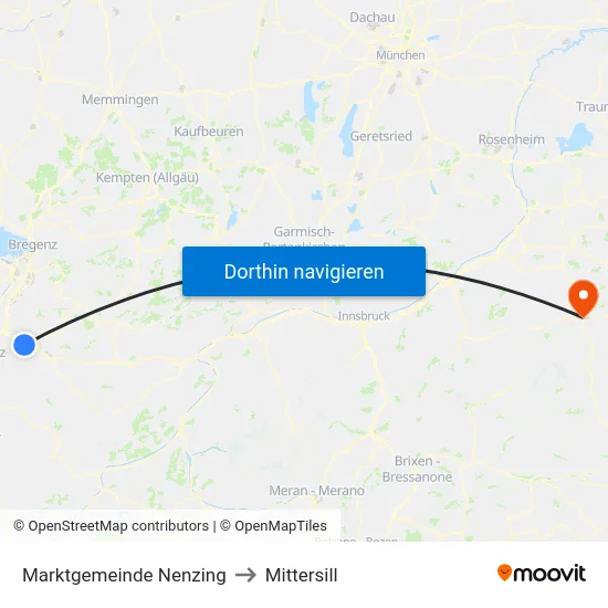 Marktgemeinde Nenzing to Mittersill map