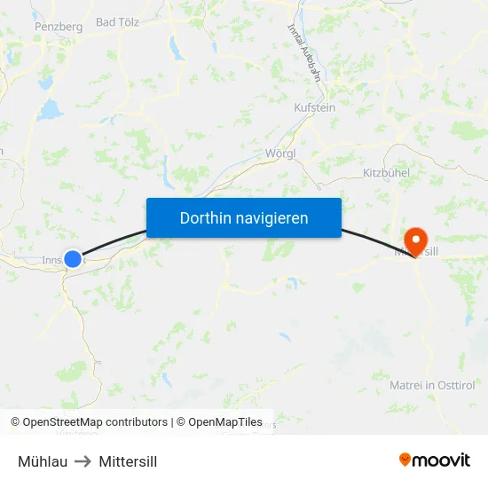 Mühlau to Mittersill map