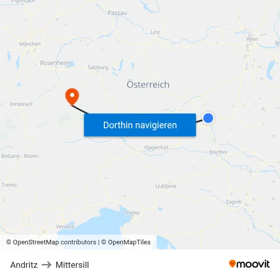 Andritz to Mittersill map