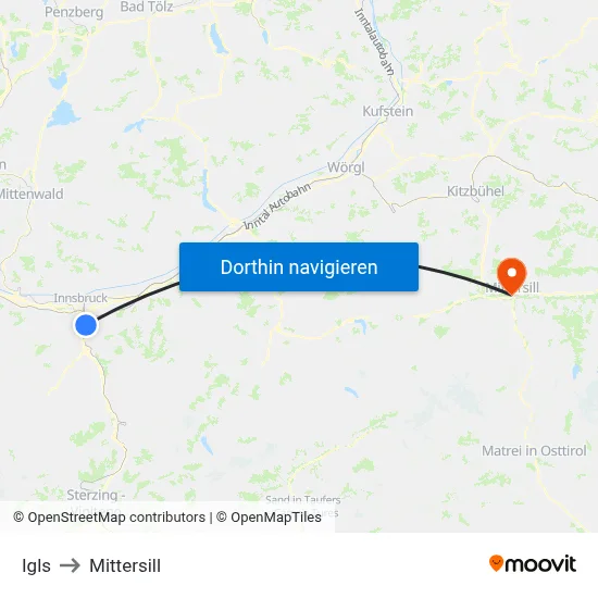 Igls to Mittersill map