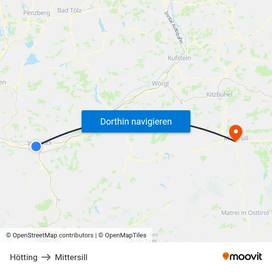 Hötting to Mittersill map