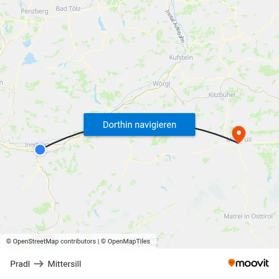 Pradl to Mittersill map