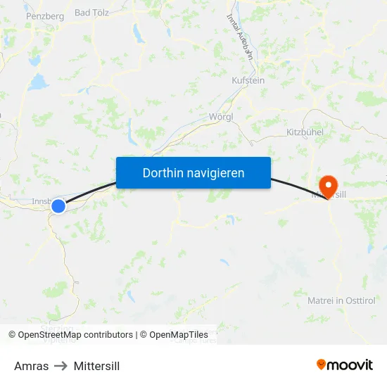Amras to Mittersill map