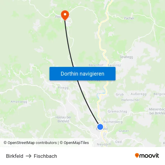 Birkfeld to Fischbach map