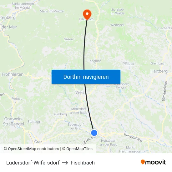 Ludersdorf-Wilfersdorf to Fischbach map