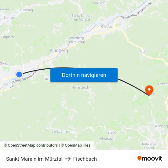 Sankt Marein Im Mürztal to Fischbach map
