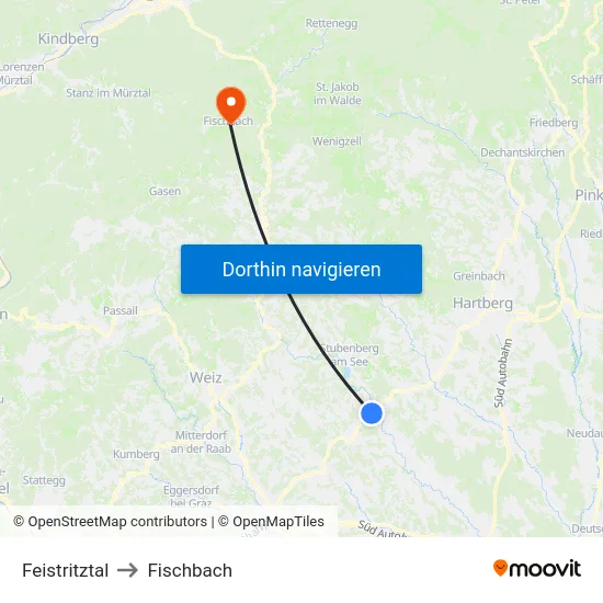 Feistritztal to Fischbach map