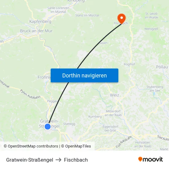 Gratwein-Straßengel to Fischbach map