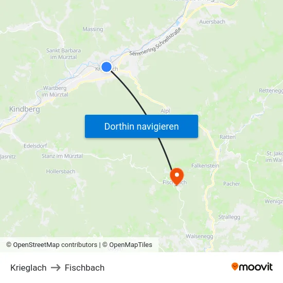 Krieglach to Fischbach map