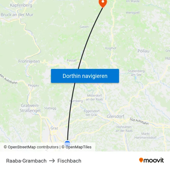 Raaba-Grambach to Fischbach map