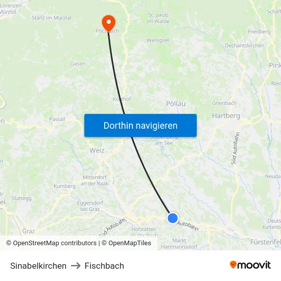 Sinabelkirchen to Fischbach map
