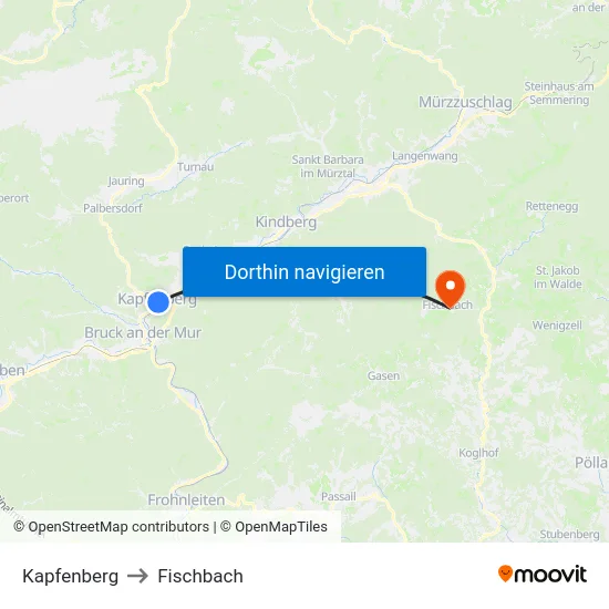 Kapfenberg to Fischbach map