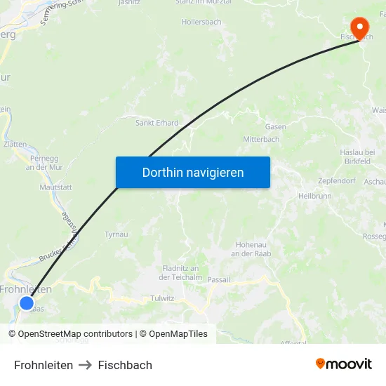 Frohnleiten to Fischbach map