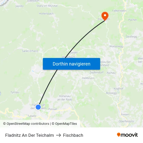 Fladnitz An Der Teichalm to Fischbach map