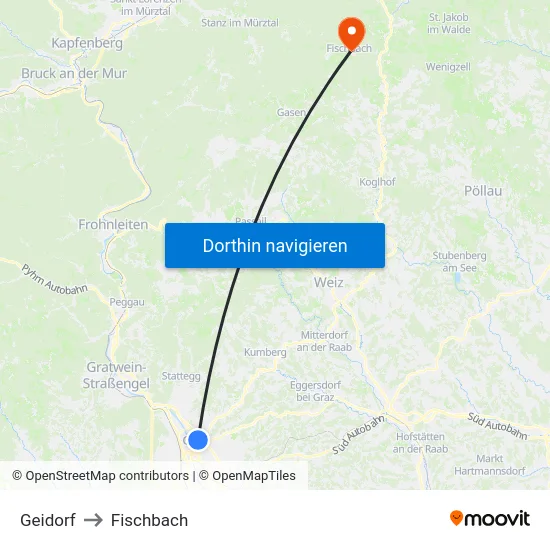 Geidorf to Fischbach map