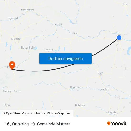 16., Ottakring to Gemeinde Mutters map