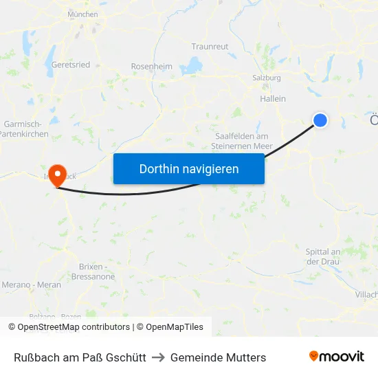 Rußbach am Paß Gschütt to Gemeinde Mutters map