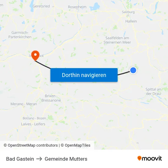 Bad Gastein to Gemeinde Mutters map