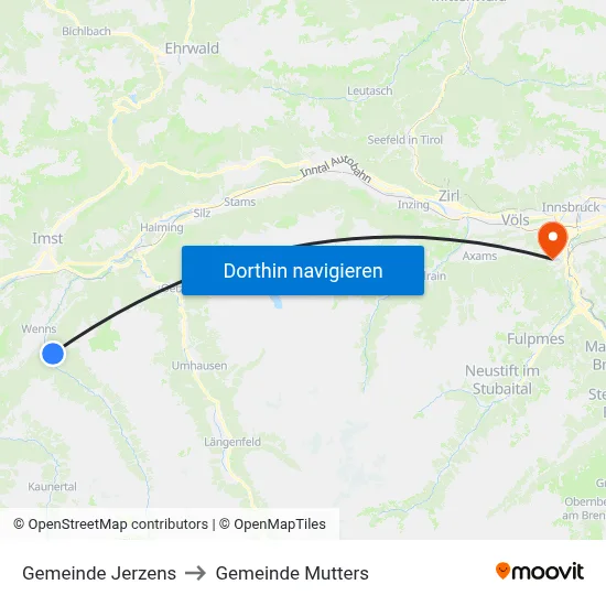 Gemeinde Jerzens to Gemeinde Mutters map