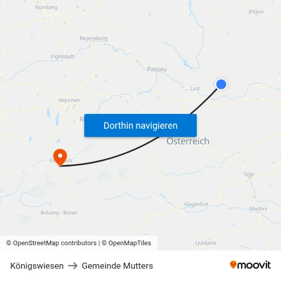 Königswiesen to Gemeinde Mutters map
